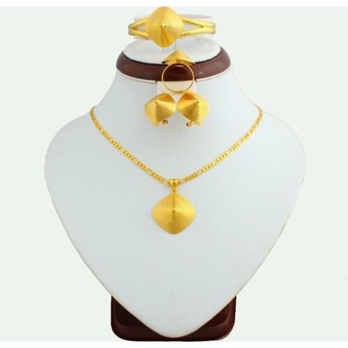 New Ethiopia Jewelry Set High Quality Copper Plated Gold Color Ethiopia African Bride Wedding Women Geometric Jewelry Sets