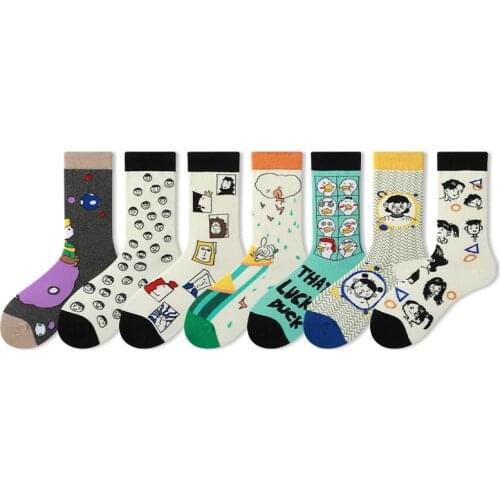 PEONFLY 2020 Date Comfortable Skateboard Socks Unisex Funny Cartoon Pattern Women Socks Causal Harajuku Cotton Happy Socks