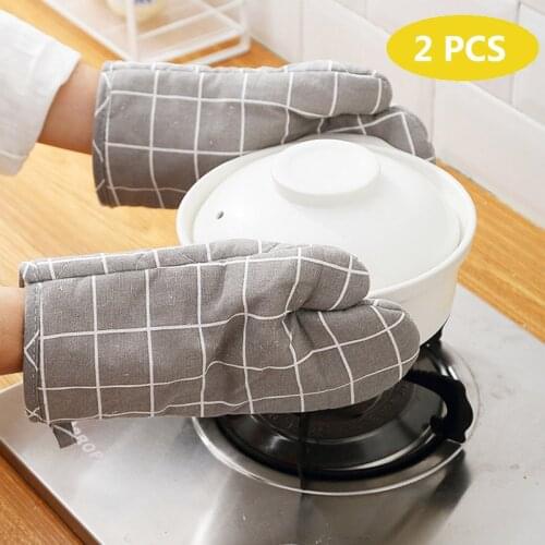 2PCS Heat Resistant Gloves Microwave Oven Mitts Cotton Cooking Mitts High Temperature Kitchen Household Gloves Baking Tools