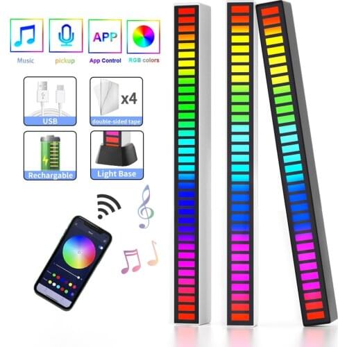 18 Colors 32 LED Bar Gaming Car Decoration Rhythm Voice-Activated Pickup Rhythm Light Creative RGB Colorful Music Ambient Lamp
