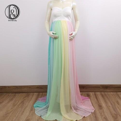 Don&Judy Maternity Maxi Dress for Photo Shoot Rainbow Colorful Patchwork Pregnant Dresses for Women Pregnancy Dress Photo