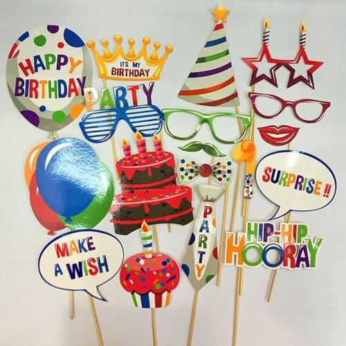 Birthday Photo Booth Props Kit - Happy Birthday Party Favors Supplies Bday Party Decoration Set