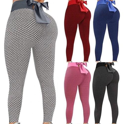 Sports Women Running Pants Quick Drying Honeycomb Sweatpants Bow Jacquard Hip Lift Leggings Pencil Pants Leggings for Yoga