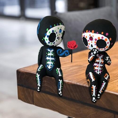 Crafts Resin Sugar Skull Couple Statue Cute Statue Skull Resin Flower Delivery Figurines Miniatures Boyfriend Girlfriend Gift