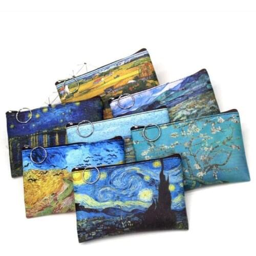 Mini Vintage Oil Painting Coin Purse Women Girls Fashion Printed PU Wallet Lipstick Portable Money Purse Pocket Bag New