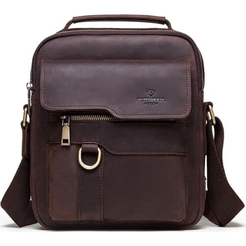 High Quality Messenger Bag Mens Crazy Horse Leather Shoulder Bag Retro European and American Mens Bag Multifunctional Bag