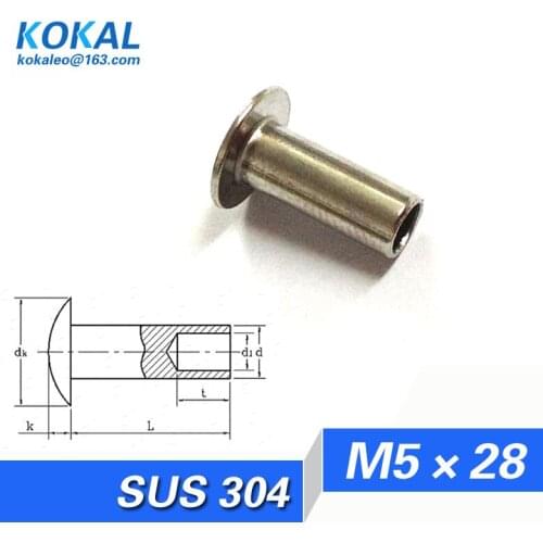 [YK304-M5*28]20PCS Free Shipping 304 stainless steel rivet oval head DIY half hollow rivet M5*28mm