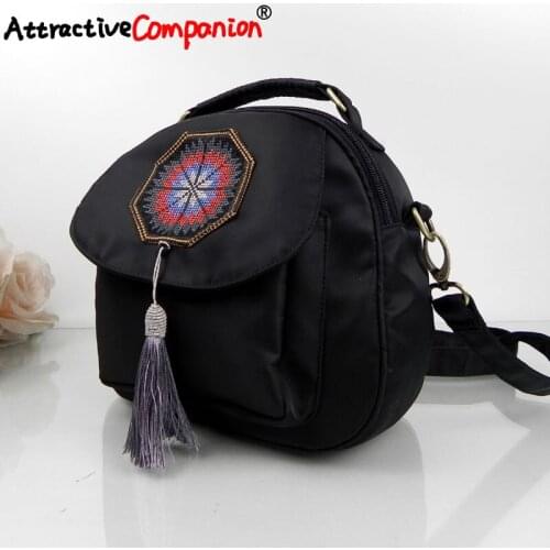 Women Brand Ethnic Nylon Waterproof Handbags Messenger Tote Handmade Flap Tassel Embroidery Decoration Crossbody Casual Hand Bag