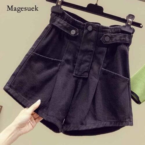 2020 Summer New Casual Shorts Jeans Plus Size 5XL Black Waist Elastic Denim Short Female Loose Wide Leg High Waist Shorts 10253