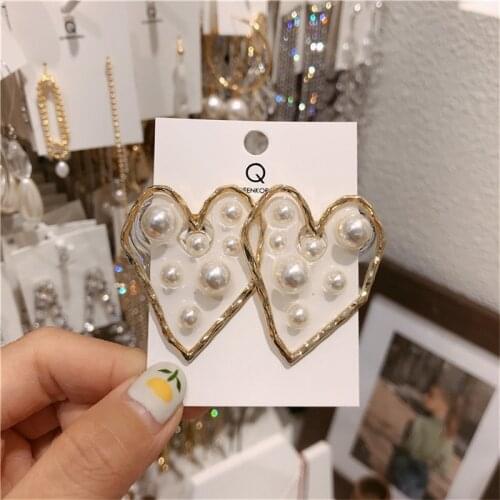 Love Heart Transparent Resin Pearl Drop Statement Earrings Women Holiday Wind Jewelry 6A2016