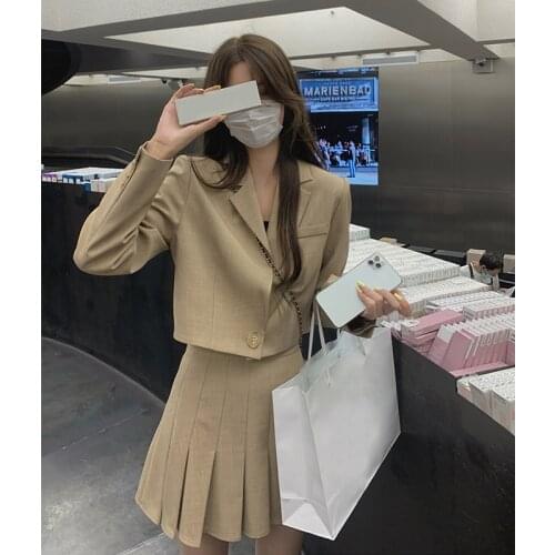 Preppy Style 2 Piece Dress Set Women Casual Korean Fashion Kawaii Clothes Y2k Crop Tops Blazers + Mini Skirts Fashion Suits Lady