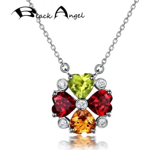 BLACK ANGEL 925 Sterling Silver Elegant Colorful Peridot Gemstone Citrine Heart Pendant Necklace for Women Jewelry Wholesale
