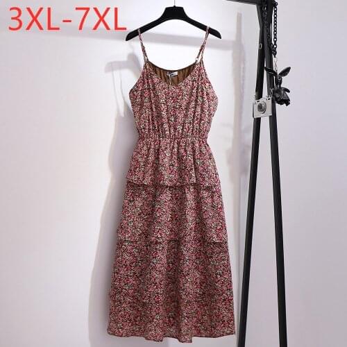 New summer plus size long sling dress for women large sleeveless loose floral print ruffle suspender dress 3XL 4XL 5XL 6XL 7XL