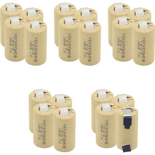 20 pcs 1300mAh NICD sub C battery 1.2V SC batteries real capacity as declared akkumulator soldering tape for emergency lighting