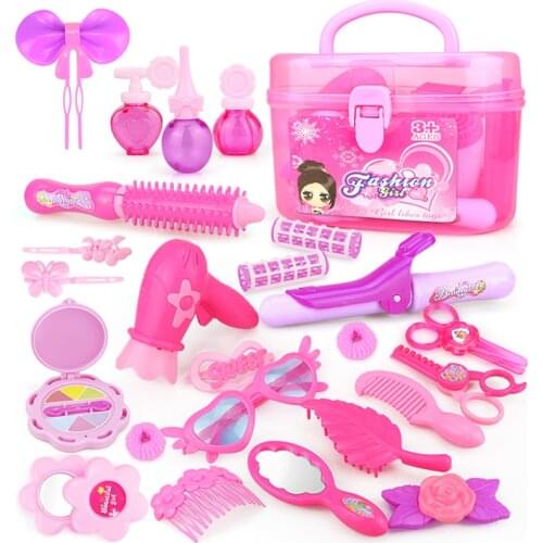 24-34PCS Pretend Play Kid Make Up Toys Pink Makeup Set Princess Hairdressing Simulation Plastic Toy for Girls Dressing Cosmetic