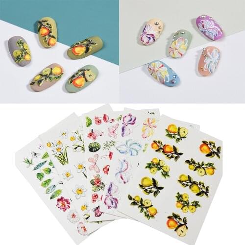 3D Acrylic Engraved flower Nail Sticker flower fruit Water Decals Empaistic Nail Water Slide Decals hot sale Z0164