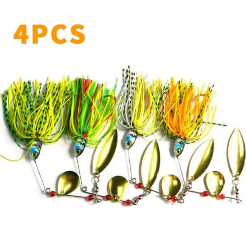 4pcs 17g Sequin Blade Fishing Lures Silicone Skirt Swim Jigs Baits Topwater Artificial Fishing Hooks Lures