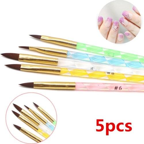 5Pcs/Set 11/13/15/17/19mm Nail Art Crystal Brush UV Gel Builder Painting Dotting Drawing Pen Carving Tips Manicure Salon Tools
