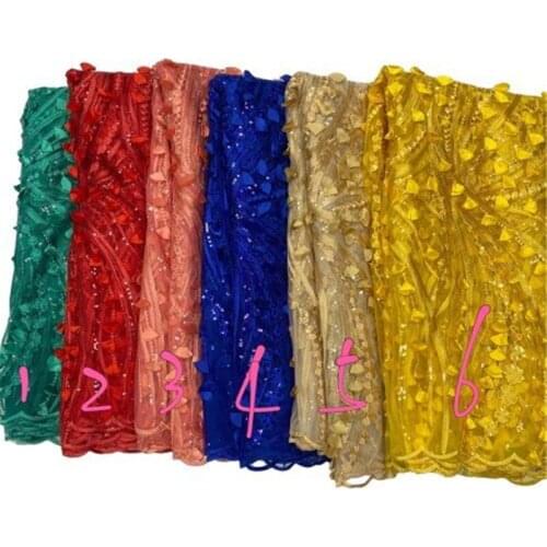 African Sequins Lace Fabrics 3d flower Luxury Lace French Mesh Tulle Lace Fabric Nigerian Net Lace Fabrics for Wedding Party