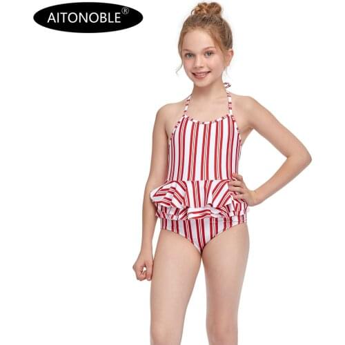 Aitonoble 2021 New Collection Kids Rash Guard Years 2-10 Girls Swimwear Teenagers One Piece Diving Suit Rashguard for Girls