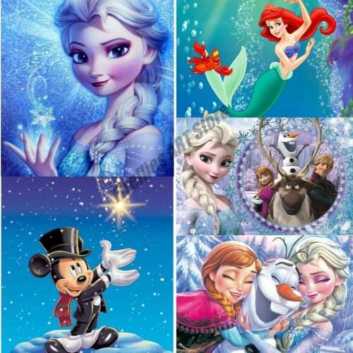 Disney Round Diamond Painting Frozen Mermaid 5D Diamond Embroidery Full Mosaic Cross Stitch Kits Winter Home Decor Gift