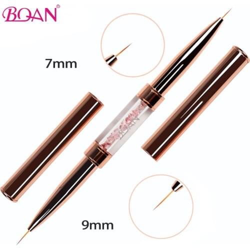 BQAN 1 PC Rose Gold Double Head Nail Art Liner Brush Carved Crystal Line Drawing Pen Phototherapy Manicure Tools