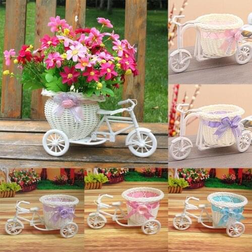 Flower Basket Rattan Flower Basket Vase Tricycle Bicycle Model Home Garden Wedding Party Decor Crafts Figurines Miniatures 2021