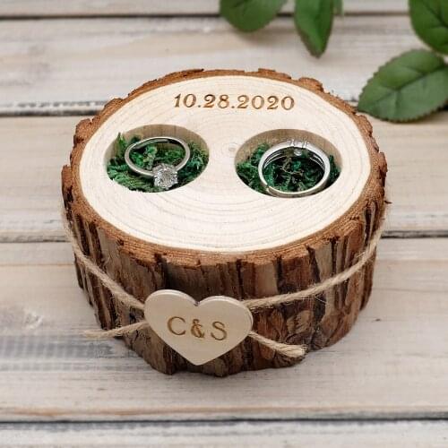 Personalized Wooden Wedding Ring Box,Rustic Wedding Wood Slice Ring Holder,Wedding Ring Pillow,Wedding Gift