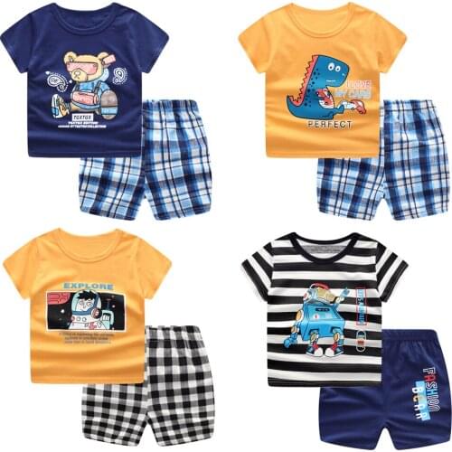 Kids Casual Boys Clothes Sport Suits Summer Children Clothing Sets Cartoon Toddler Girls Top+Pant 2Pcs/sets Outfit