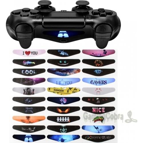 EXtremeRate 30 Sets Custom Color Light Bar Decals Sticker for PS4 Pro Slim Controller