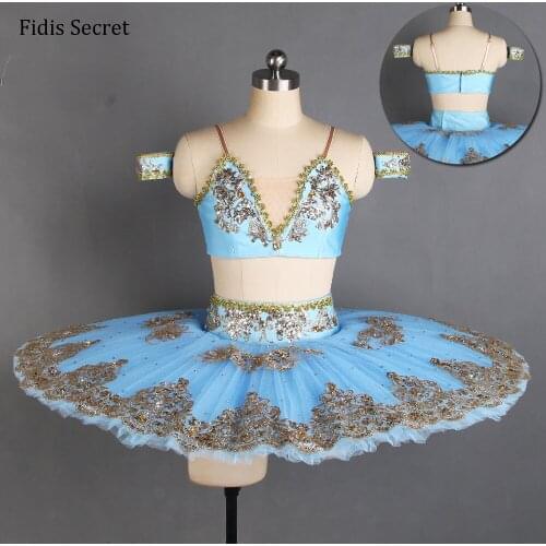 Sky Blue Girls Classical Pancake Tutu Skirt,Short-cut Bodice Professional Ballet Dance Wear,Ballerina Stage Performance Costumes