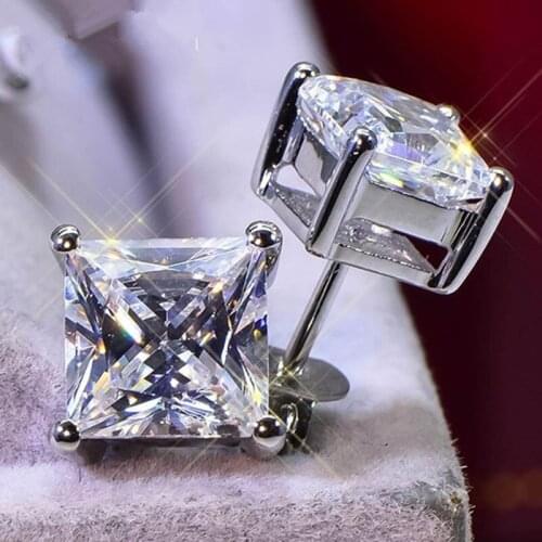 4mm/5mm/6mm/7mm Classic Square Shape Women Stud Earring Paved CZ Zircon Stone Female Wedding Earring Jewelry New Arrival