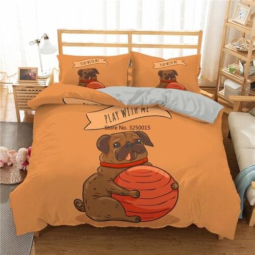 3D Cartoon Pug Dog Bedding Set Girl Boy Kid Dormitory Decoration Quilt/Duvet Cover Twin Full Queen King Adult Bed Set Bedclothes