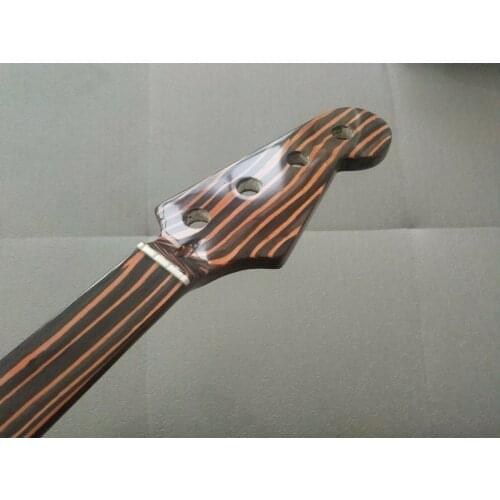 Beautiful Fretless Zebra wood Electric Guitar Bass Neck Replace 4 string 20 Fret
