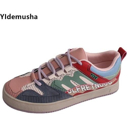 Spring Autumn Womens Vulcanize Shoes New Style Sneakers Ladies Lace-up Casual Shoes Breathable Walking PU Shoes tenis feminino