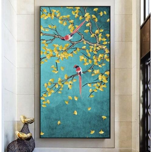 Magpies Flowers Birds Wall Art Posters and Prints Chinese Style Oil on Canvas Painting Wall Art Picture for Living Room No Frame