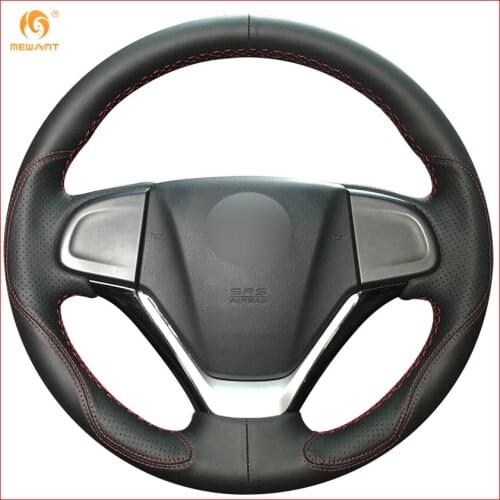MEWANT Black Leather Car Steering Wheel Cover for Honda CRV CR-V 2012 2013 2014 2015 Interior Accessories Parts