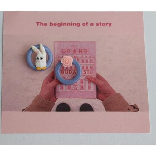 S925 Mr. Rabbit Childlike Cute Rose Earrings Japanese Sweet Kawaii Fashion Color Contrast Geometric Earrings Female Trend