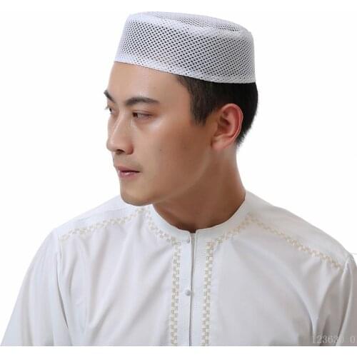 2020 Summer Muslim Men Hat Cotton Black White Mesh Prayer Hats Arab Islamic Turban Caps Musulman Homme Hijab Bonnet Indian Caps