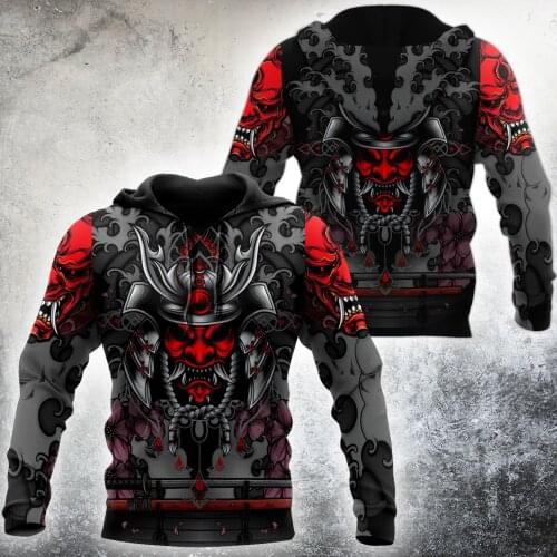 Samurai Oni Mask Tattoo 3D Printed Autumn Men Hoodies Unisex Casual Pullover Zip Hoodie Streetwear Retro sudadera hombre DW0517