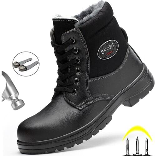 Male Work Shoes Plush Warm Winter Boots Men Steel Toe Shoes Work Safety Boot Indestructible Safety Shoes Men Boots Free Shipping