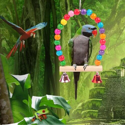 1PC Natural Wooden Parrots Swing Toy Birds Colorful Beads Bird Supplies Bells Toys Perch Hanging Swings Cage for Pets