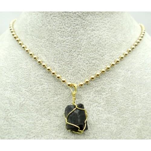 Natural Gemstone Tourmaline Repair Ore Wire Wrapped Irregular Charm Pendant Healing Point Reiki Raw Jewelry necklace 1Pcs