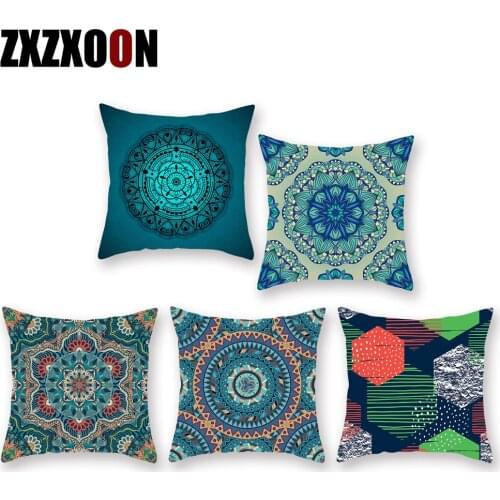 Polyester Green Geometric Mandala African Boho Throw Pillows Cushion Covers Case for Living Room Decoration Pillowcase