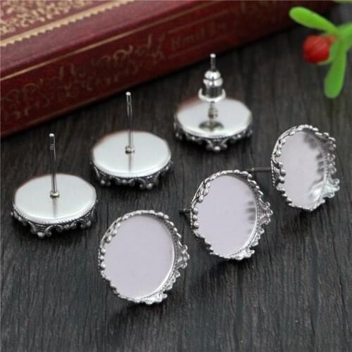 No Fade ) 12mm/20mm 20pcs Stainless Steel Earring Studs,Earrings Blank/Base,Fit 12/20mm Glass Cabochons,Buttons;Earring Bezels