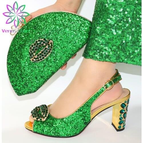 New Arrival Italian Shoes and Bags To Match Shoes with Bag Set Decorated with Rhinestone Ladies Sandals with Heels