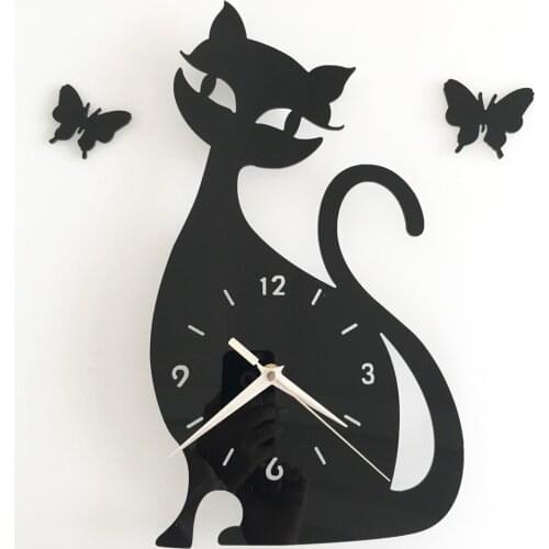 New Creative diy quartz wall clock sitting room bedroom wall clock cute black cat wall clock
