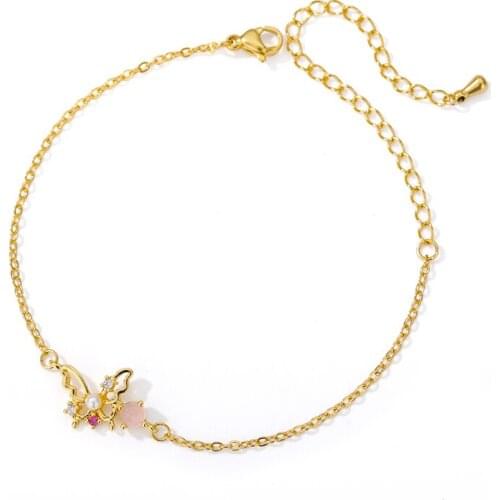 Opal Butterfly Bracelets For Women Stainless Steel Chain Girls Romantic Pink Gems Butterfly Jewelry Couple Bracelets Best Gifts