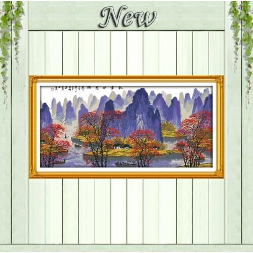 The autumn leaves and Li river Guilin landscape Counted print on canvas DMC14CT 11CT Cross Stitch Needlework kits Embroider Sets