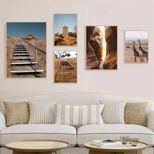 Autumn Landscape Poster Deer Sheep Giraffe Canvas Painting Scandinavia Wall Art Print Nordic Wall Pictures For Living Room Decor